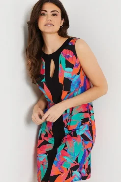 Multi Floral Contrast Keyhole Shift Dress