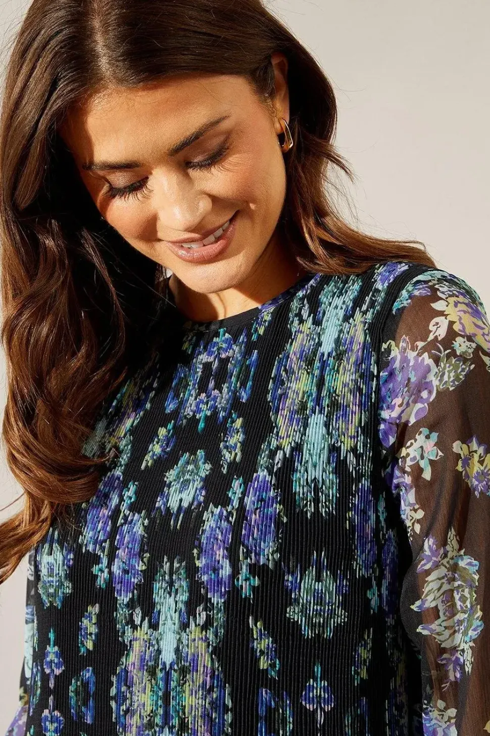 Multi Floral Pleated Shift Dress