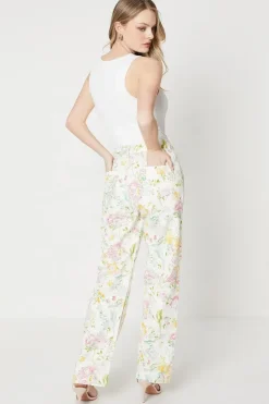 Multi Floral Printed Denim Straight Leg Jean