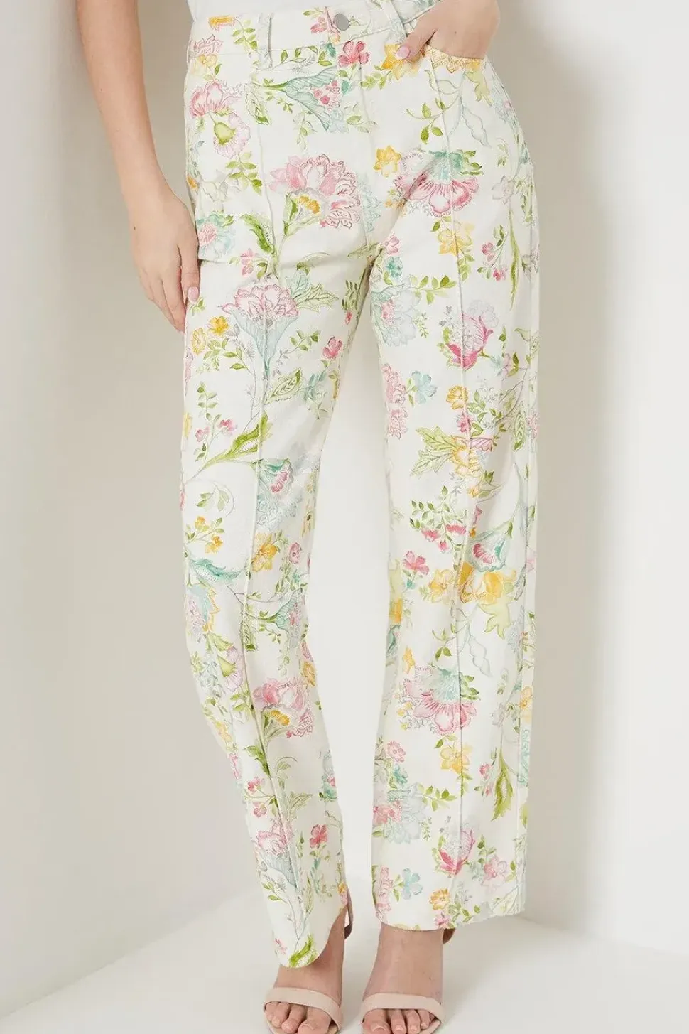Multi Floral Printed Denim Straight Leg Jean