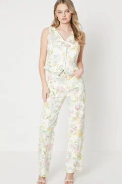 Multi Floral Printed Denim Straight Leg Jean