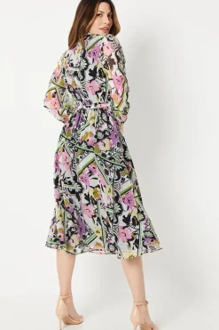 Multi Patchwork Floral Cold Shoulder Shirt Dress