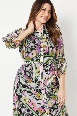 Multi Patchwork Floral Cold Shoulder Shirt Dress