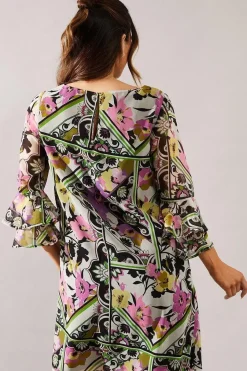 Multi Patchwork Fluted Sleeve Shift Dress