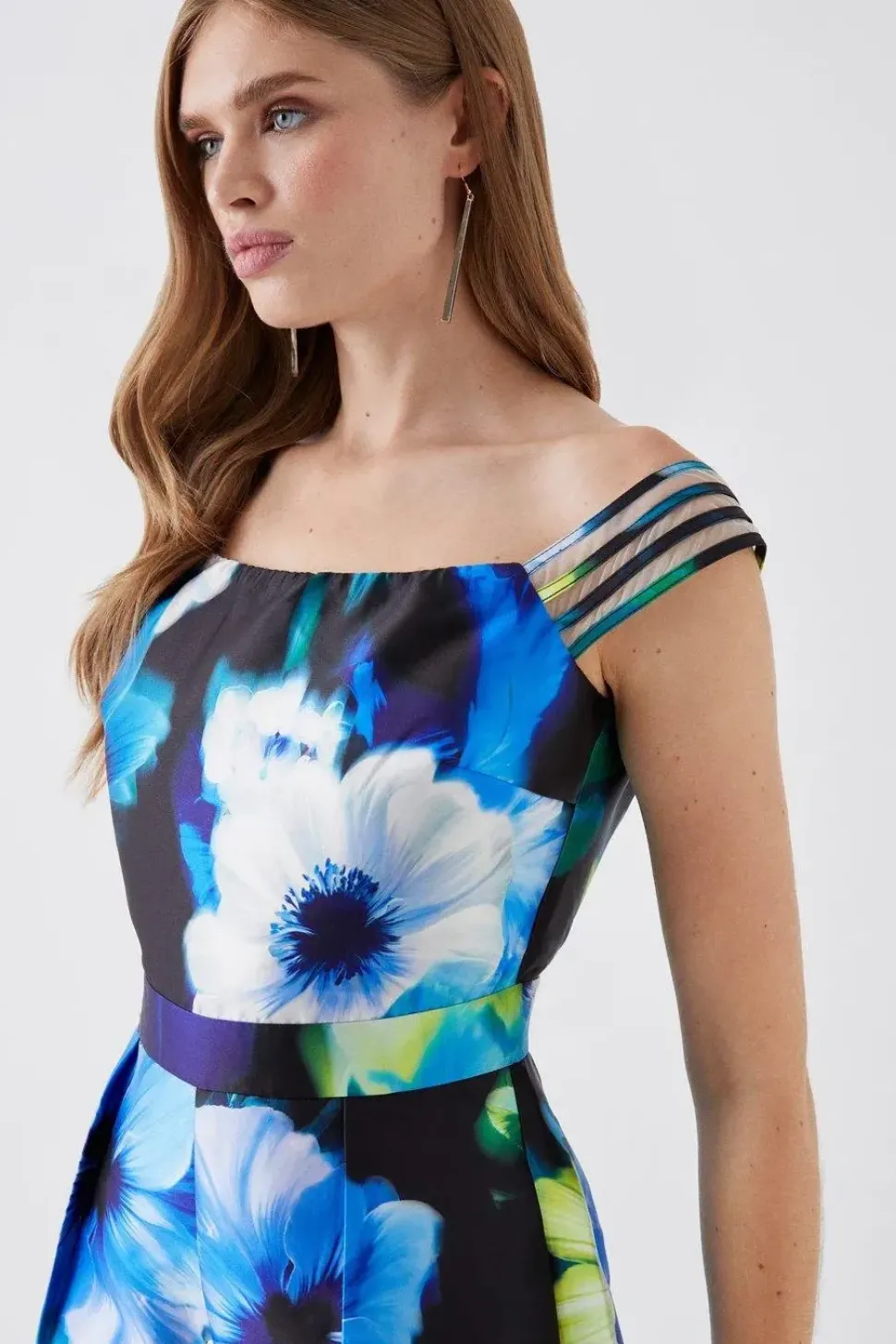 Multi Strap Mesh Insert Printed Twill Jumpsuit