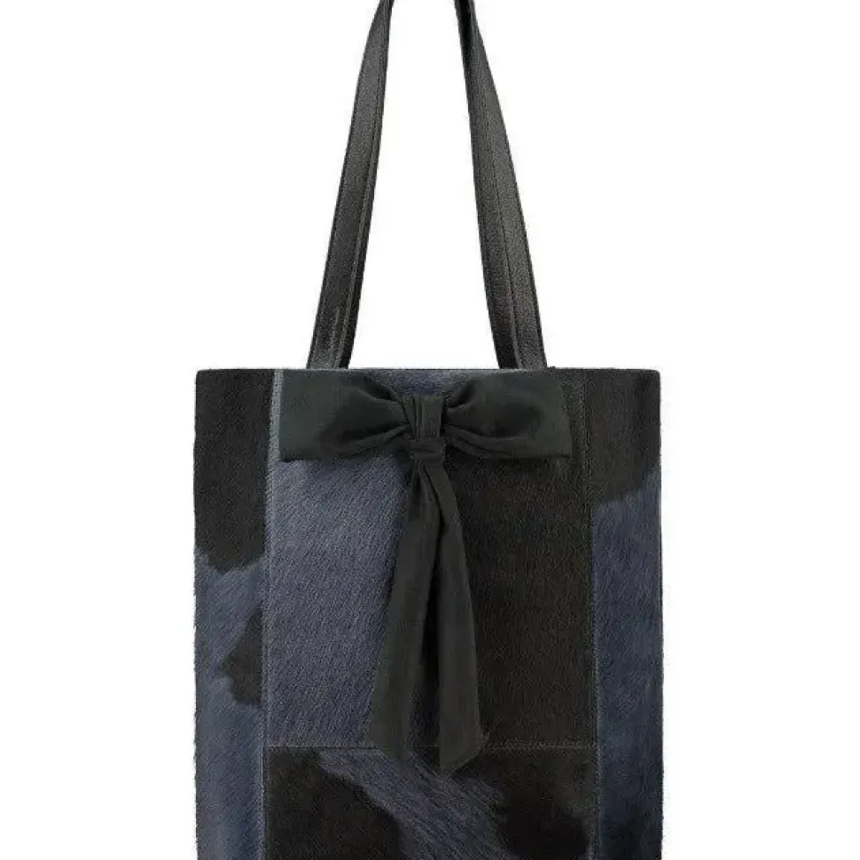 Navy Bow Calf Hair Leather Tote Bag | BYYLI