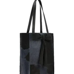 Navy Bow Calf Hair Leather Tote Bag | BYYLI