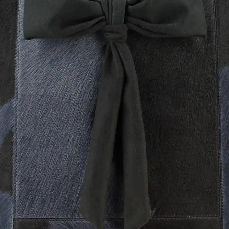 Navy Bow Calf Hair Leather Tote Bag | BYYLI