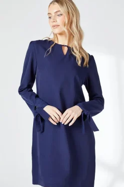 Navy Crepe Stitch Detail Shift Dress