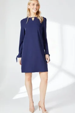 Navy Crepe Stitch Detail Shift Dress