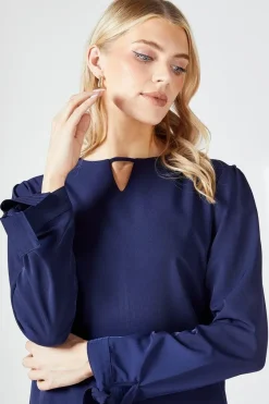 Navy Crepe Stitch Detail Shift Dress