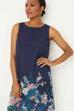 Navy Floral Border Shift Dress