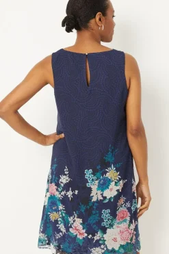 Navy Floral Border Shift Dress
