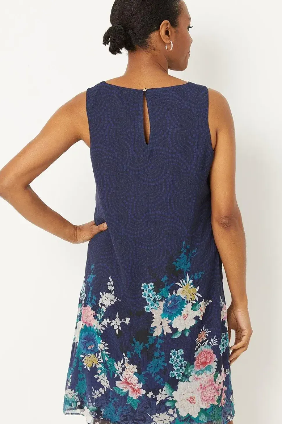 Navy Floral Border Shift Dress