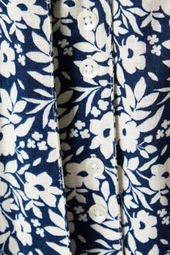 Navy Floral Tiered Hem Shirt Dress