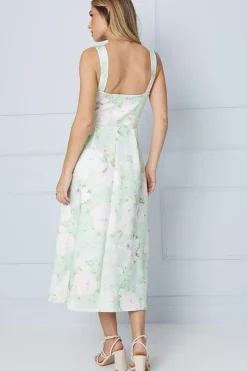 Navy Floral Twist Front Scuba Midi Dresss