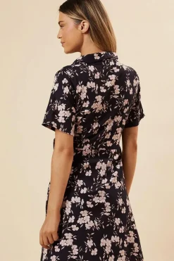 Navy Floral Wrap Mini Dress
