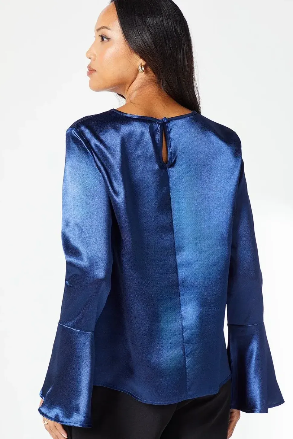 Navy Keyhole Detail Satin Top