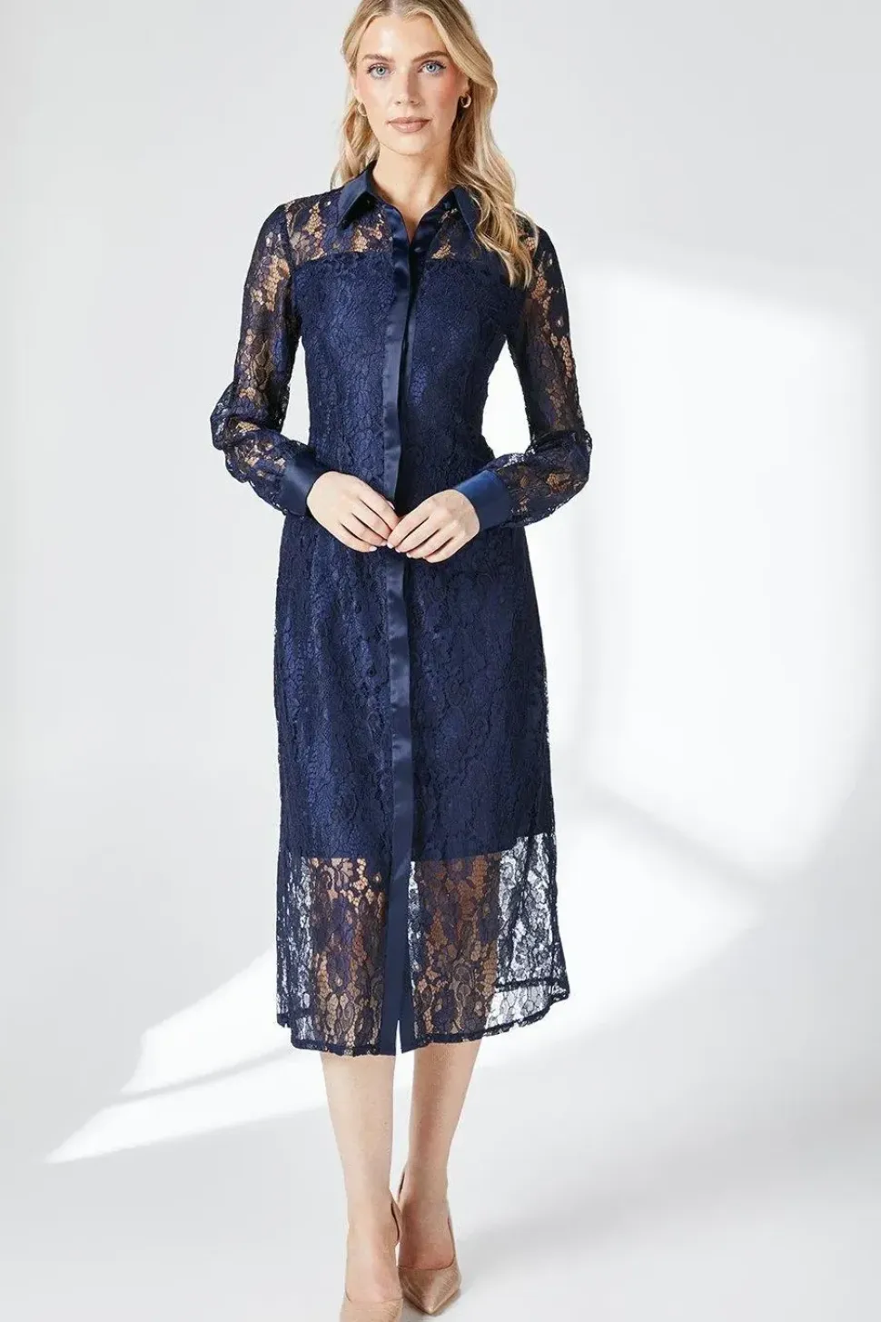 Navy Lace Shirt Dress