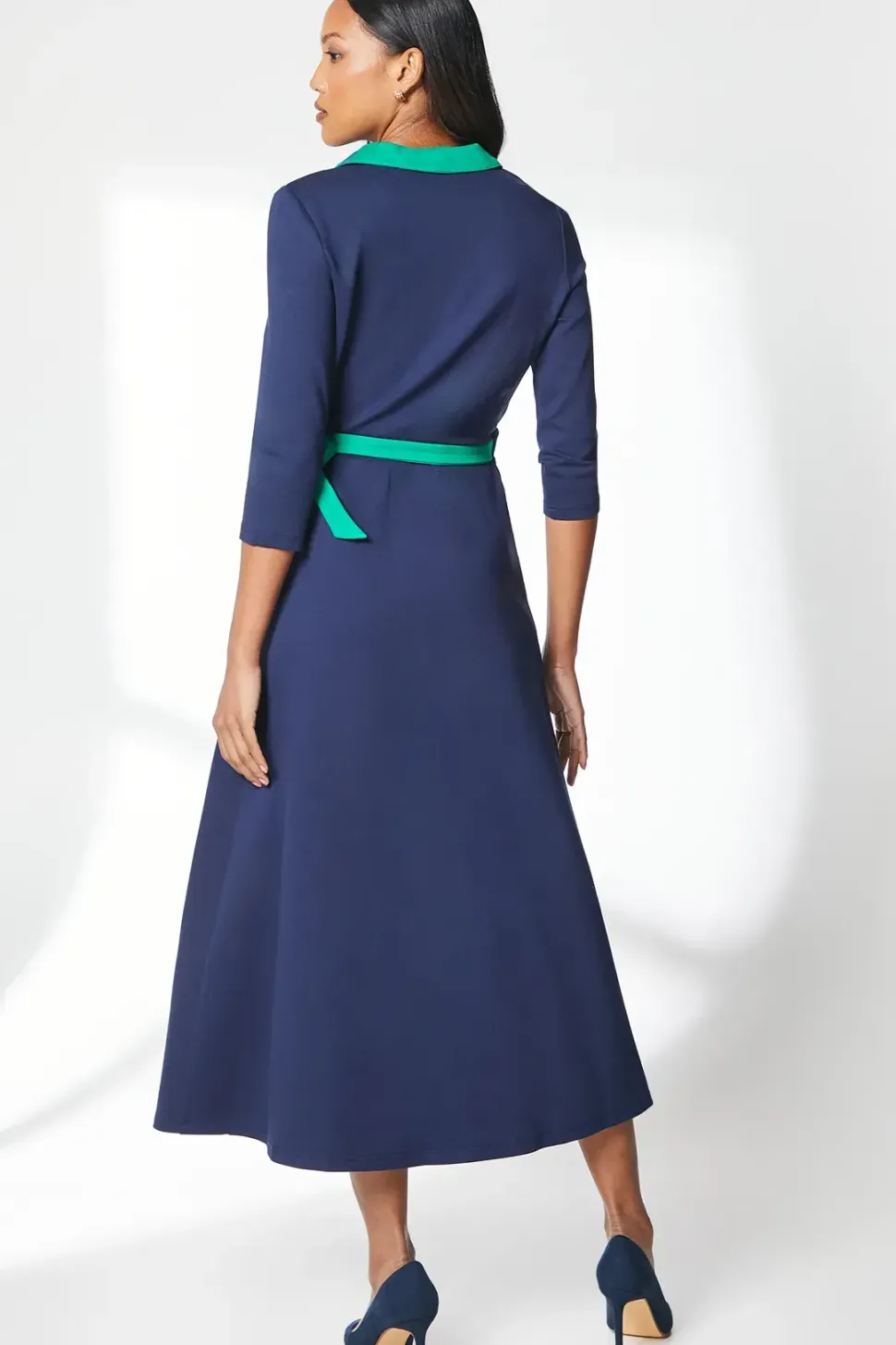 Navy Ponte Contrast Wrap Dress