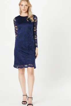 Navy 3/4 Sleeve Lace Dress