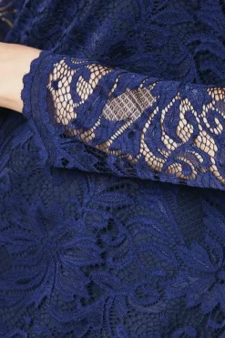 Navy 3/4 Sleeve Lace Dress