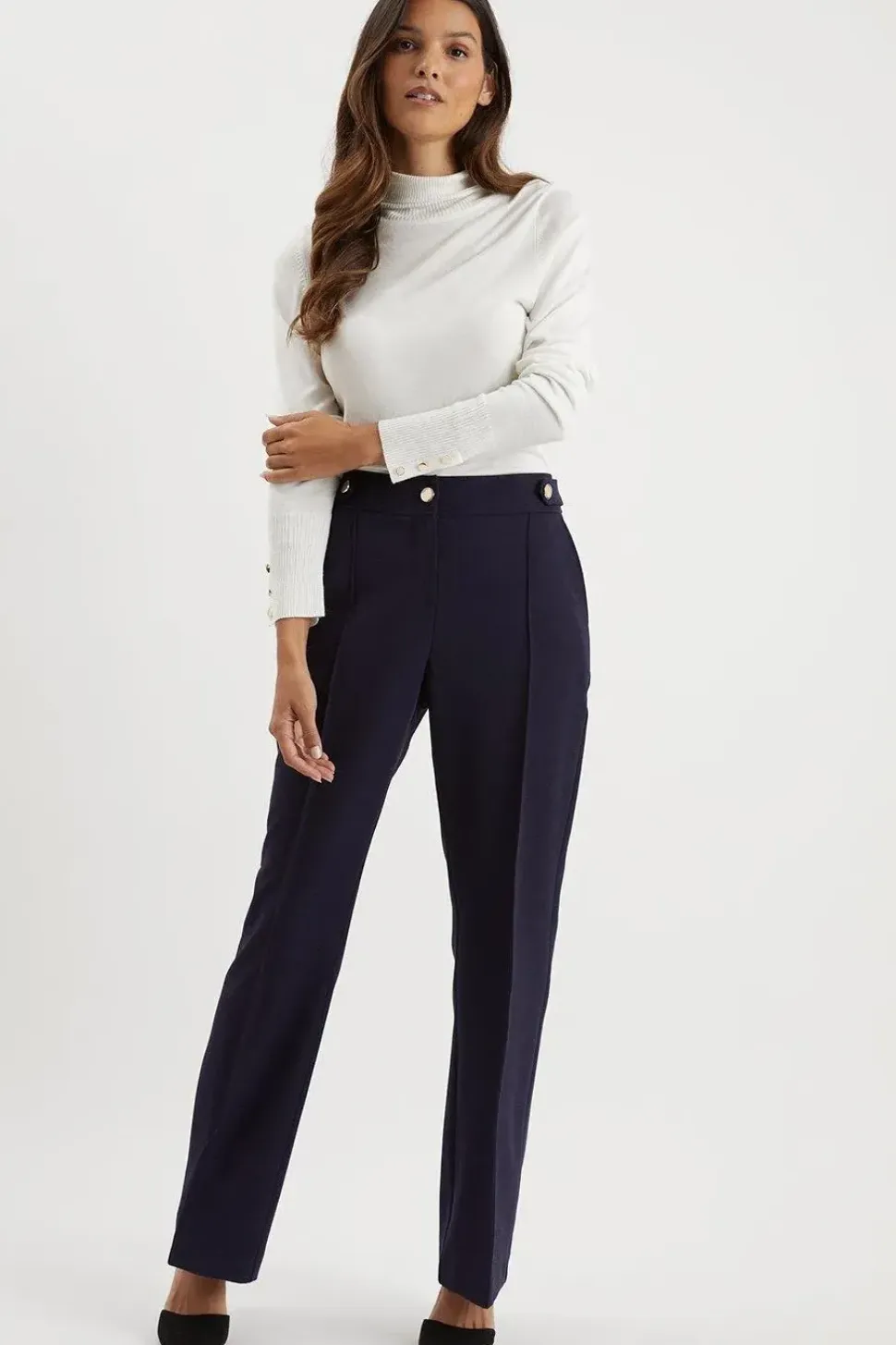 Navy Smart Bootcut Leg Trousers