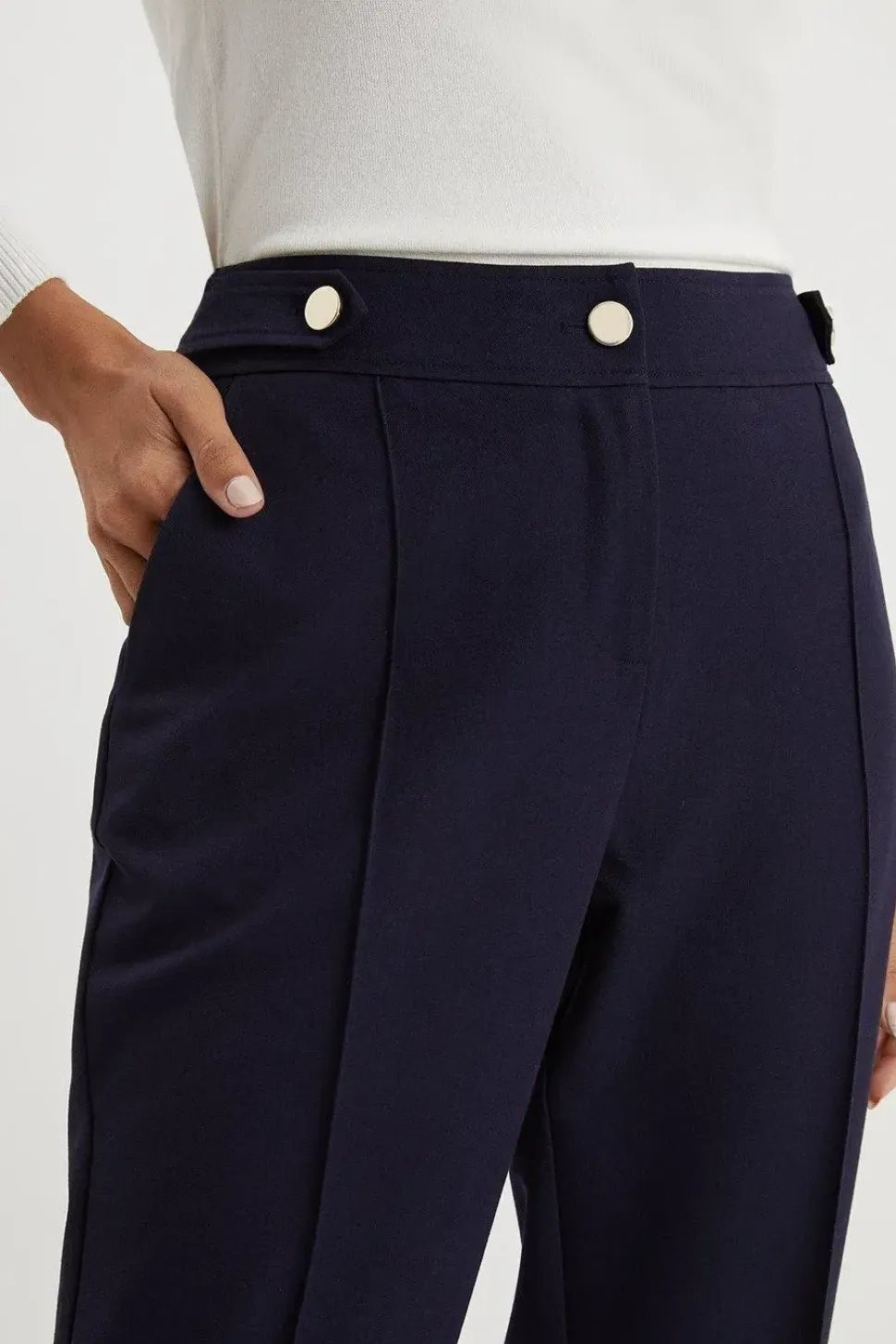 Navy Smart Bootcut Leg Trousers