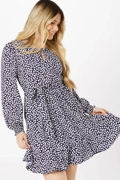 Navy Spot Belted Mini Dress