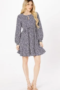 Navy Spot Belted Mini Dress