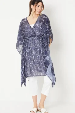 Navy Spot Chiffon Kaftan Dress