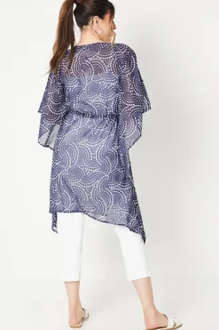 Navy Spot Chiffon Kaftan Dress