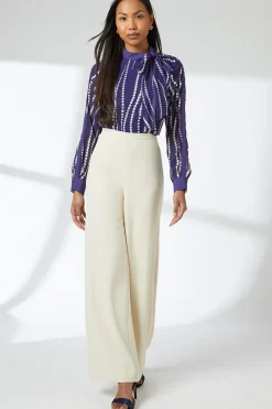 Navy Spot Contrast Detail Top