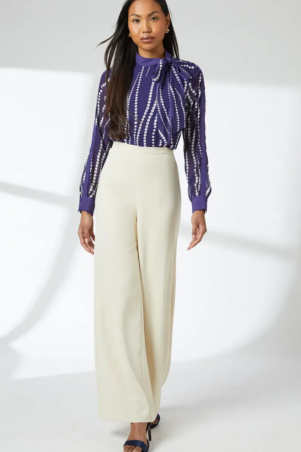 Navy Spot Contrast Detail Top