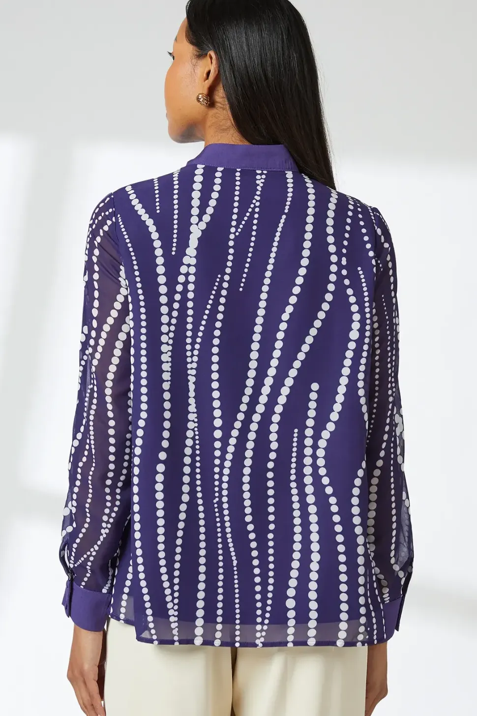 Navy Spot Contrast Detail Top