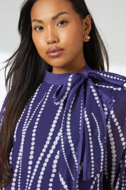 Navy Spot Contrast Detail Top