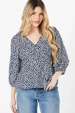 Navy Spot Wrap Blouse