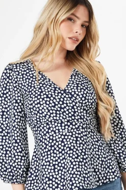 Navy Spot Wrap Blouse