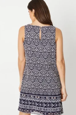 Navy Tile Border Print Sleeveless Shift Dress
