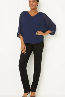 Navy V Neck Overlayer Top