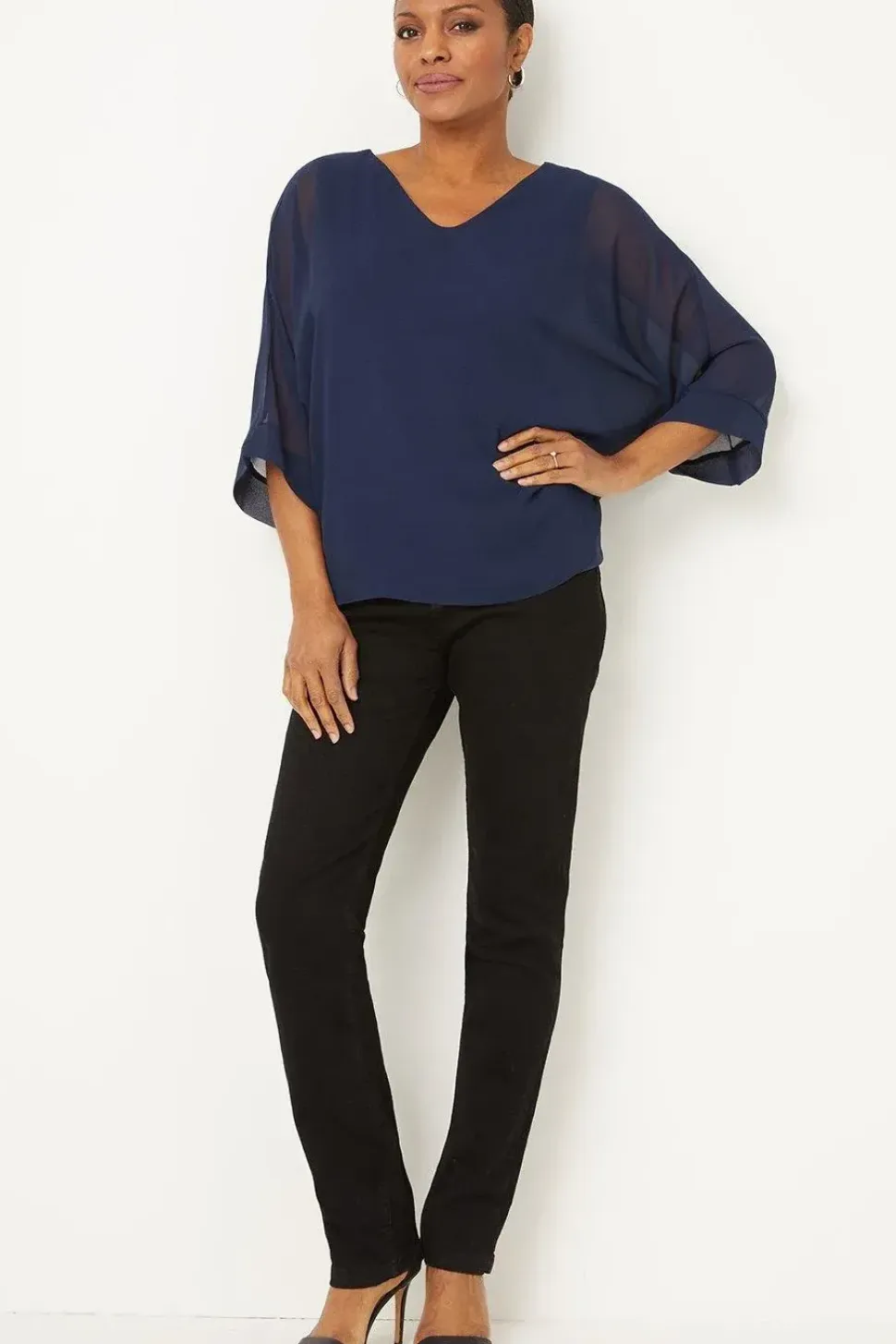 Navy V Neck Overlayer Top