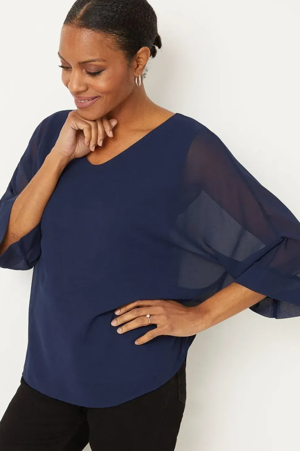 Navy V Neck Overlayer Top