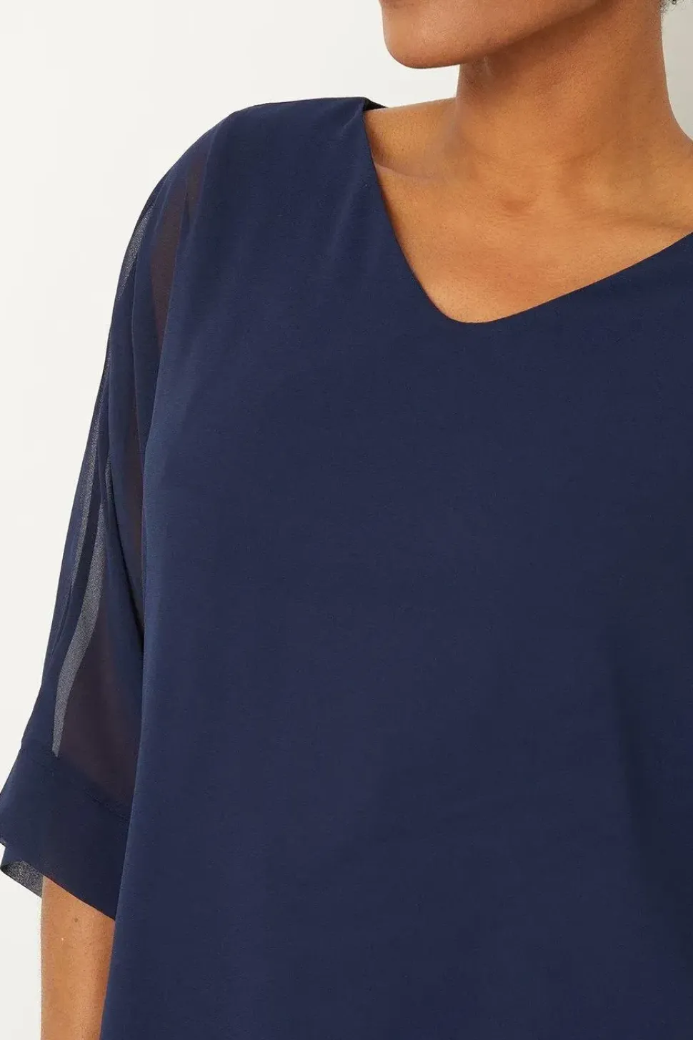 Navy V Neck Overlayer Top