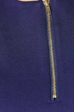 Navy Zip Front Ponte Shift Dress