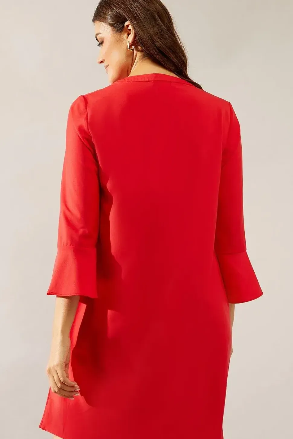 Neck Tie Flute Sleeve Shift Dress