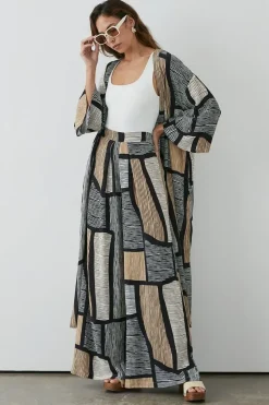 Neutral Abstract Printed Wide Leg Trouser