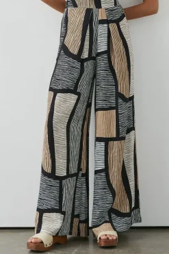 Neutral Abstract Printed Wide Leg Trouser