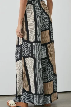 Neutral Abstract Printed Wide Leg Trouser