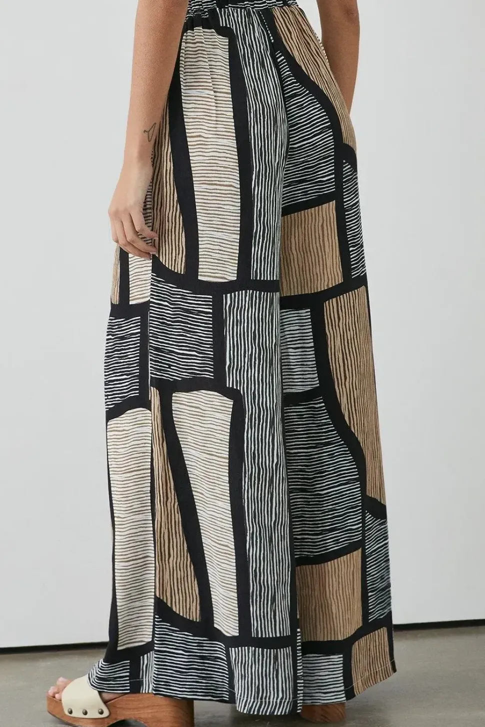 Neutral Abstract Printed Wide Leg Trouser