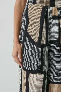 Neutral Abstract Printed Wide Leg Trouser